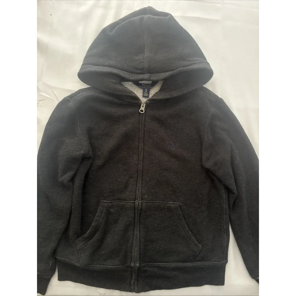 Boys Ralph Lauren Polo Zip Up Hoodie Size 8 Dark Heather Grey